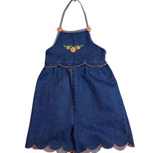 Y2K Basic Editions Denim Romper Tie Halter Top Scalloped Cotton Girls‎ 10/12
